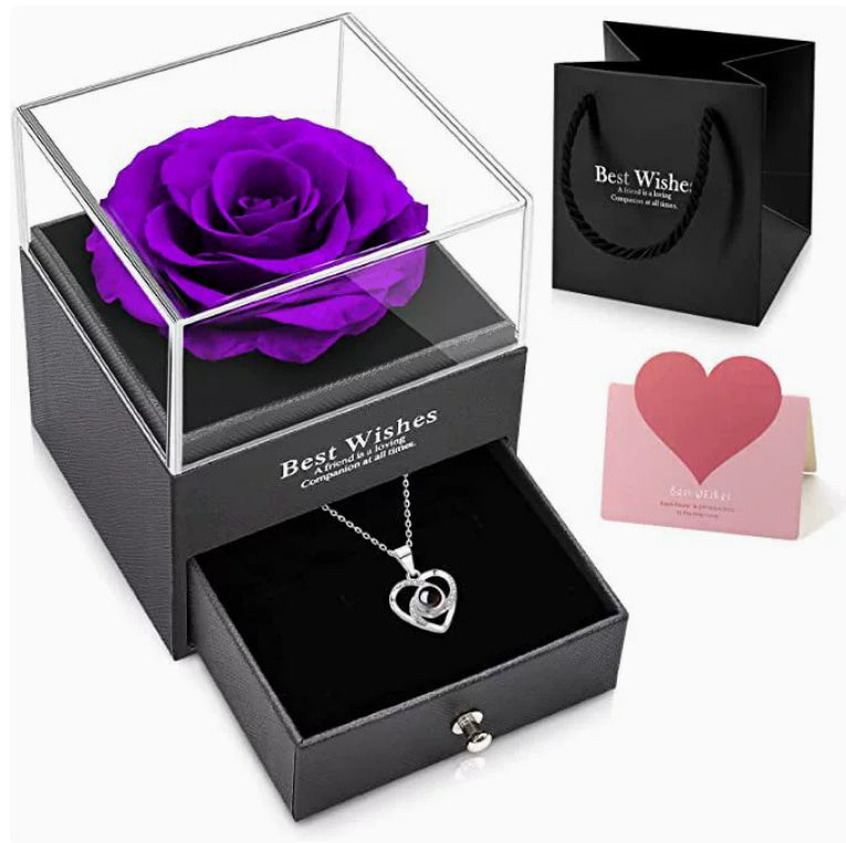 Preserved Flower Jewelry Box Necklace Rose Acrylic