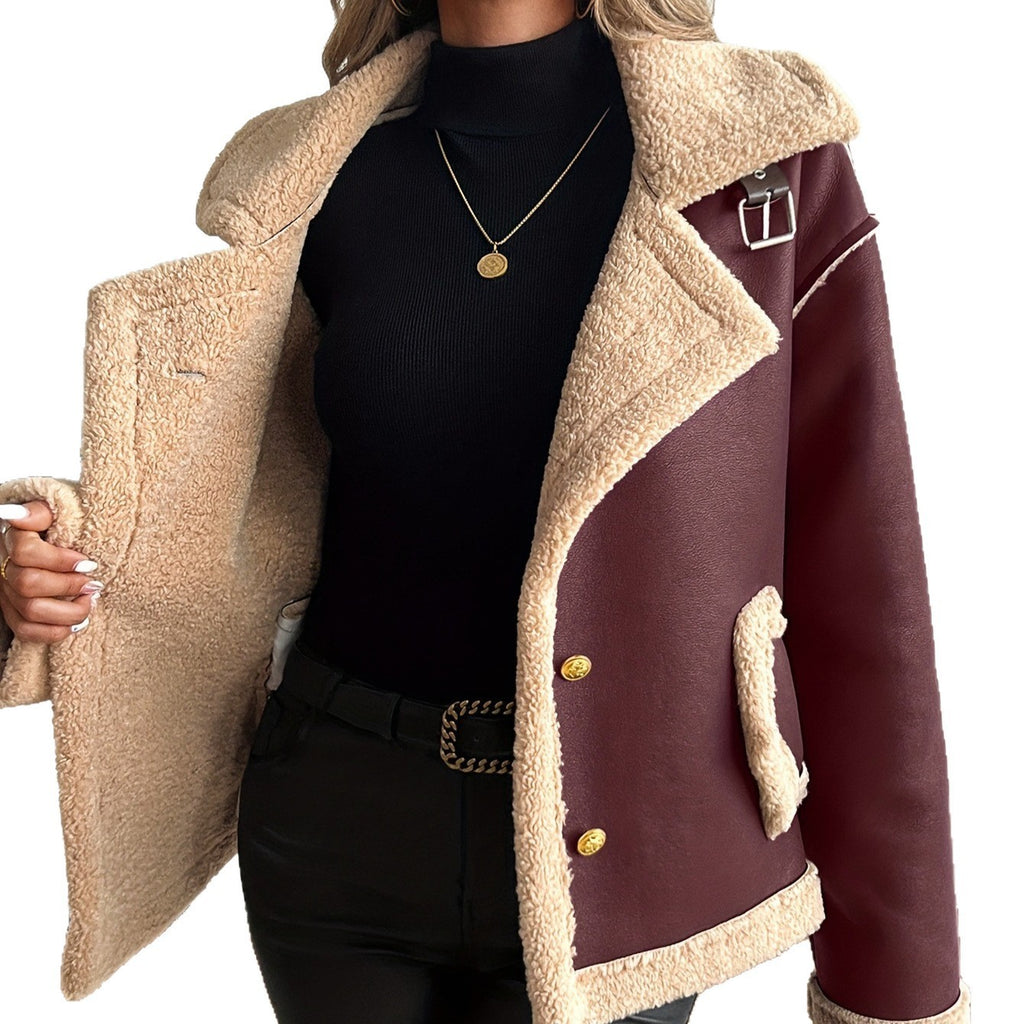Women's Lamb Wool Locomotive Style Thick Coat