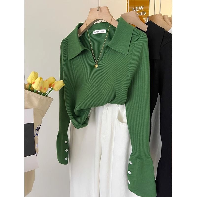 Green Lapel Sweater Inner Bottoming Shirt Women