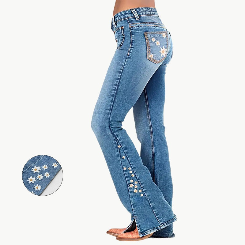 Women's High-Waist Star Patch Jeans, Wide-Leg Full-Length Jeans With A Retro Y2K Star, Light-Wash Denim For All Seasons.