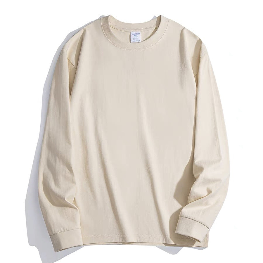 Men's Pure Cotton Thick, Loose-fitting Solid-color Japanese-style Crew-neck Long-sleeve T-shirt