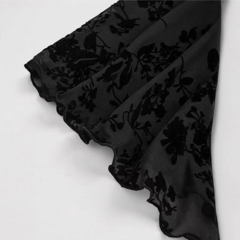 Black Floral Lace A- Line Short Top Skirt