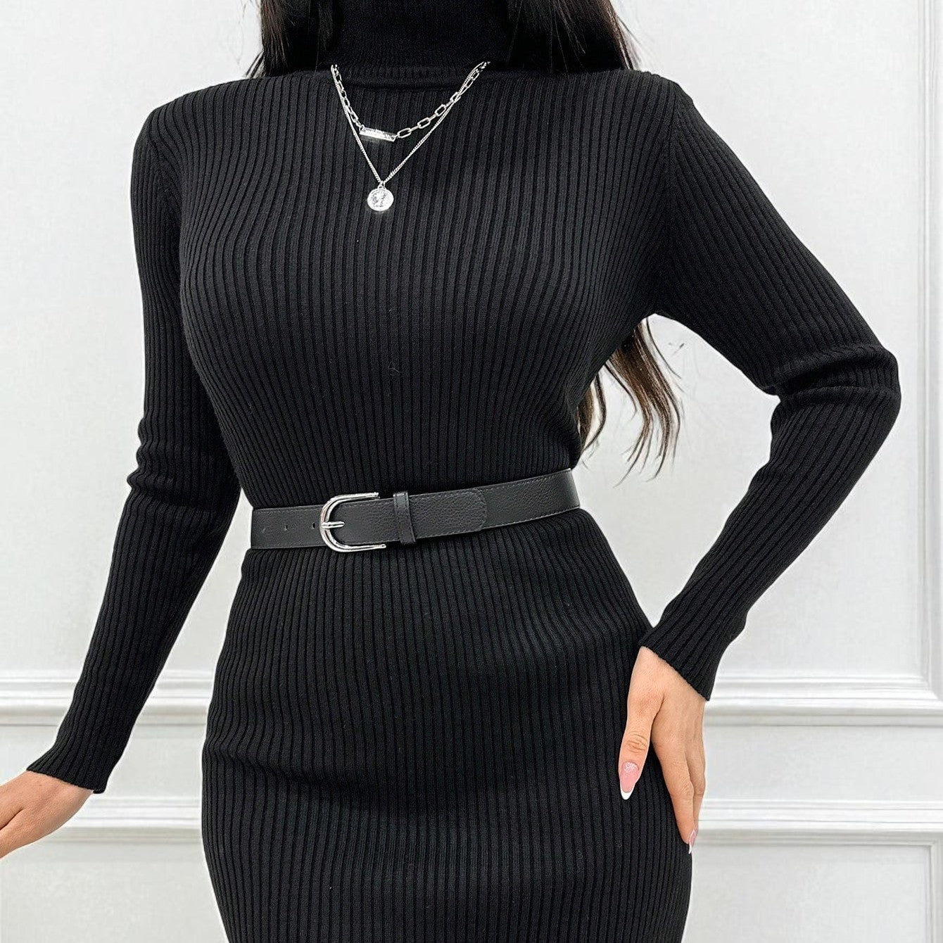 Base Ride Turtleneck Knitting Hip Skirt