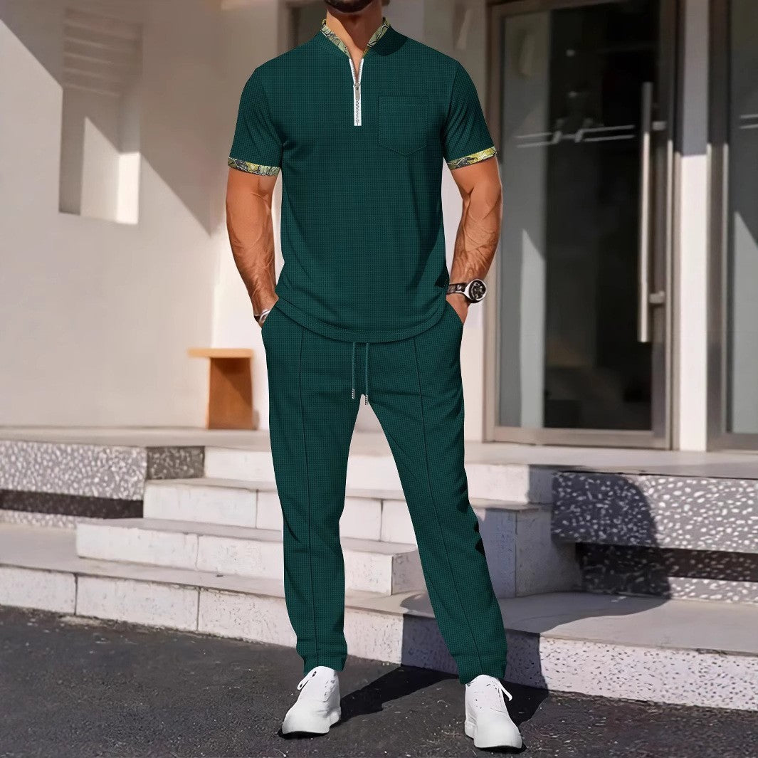 Men's Color Matching Casual Sports Suit back view