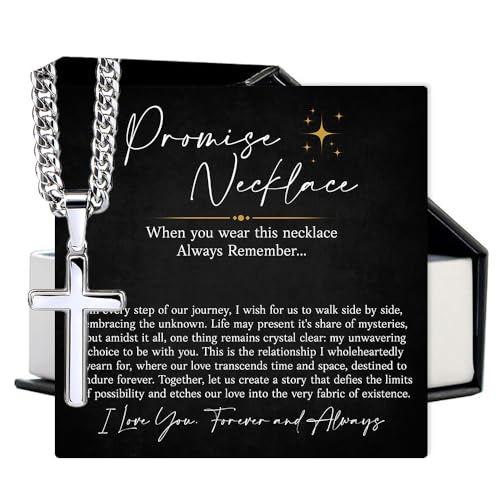 Meaningful To My Man Promise Cross Necklace, Stylish Cuban Link Chain for Him, Sentimental Jewelry Gift from Girlfriend or Wife, Perfect for Birthday, Anniversary, Valentine Celebrations Gifts
