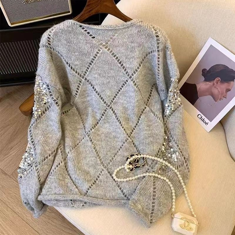 Idle Style Large Design Pullover Sequins Loose-fitting All-match Sweater