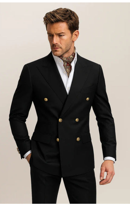 European And American Men's Suit Two-piece Double-breasted back view