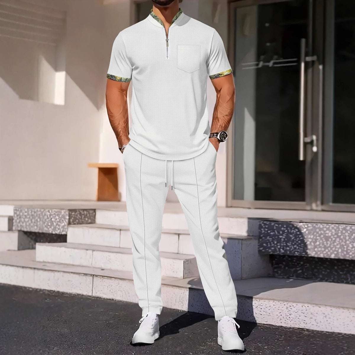 Men's Color Matching Casual Sports Suit back view