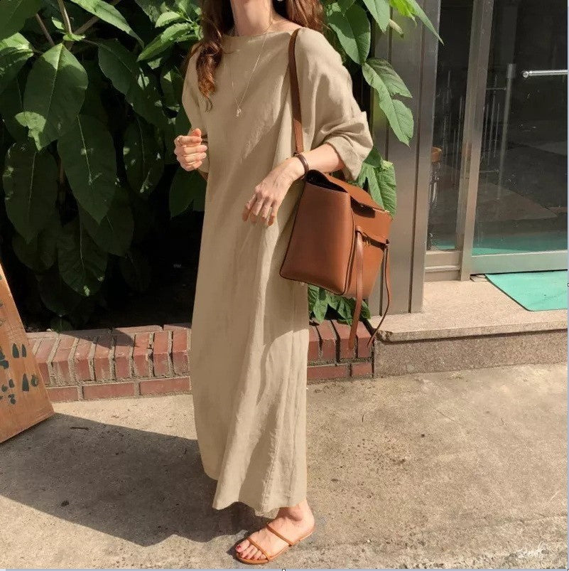 Artistic Casual Retro Round Neck Loose Large Size Long Dress