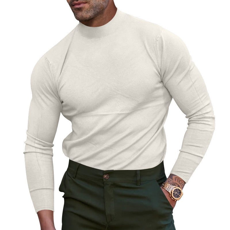 Men's Cashmere Mid-Neck Knit Sweater – Warm Winter Layering Pullover