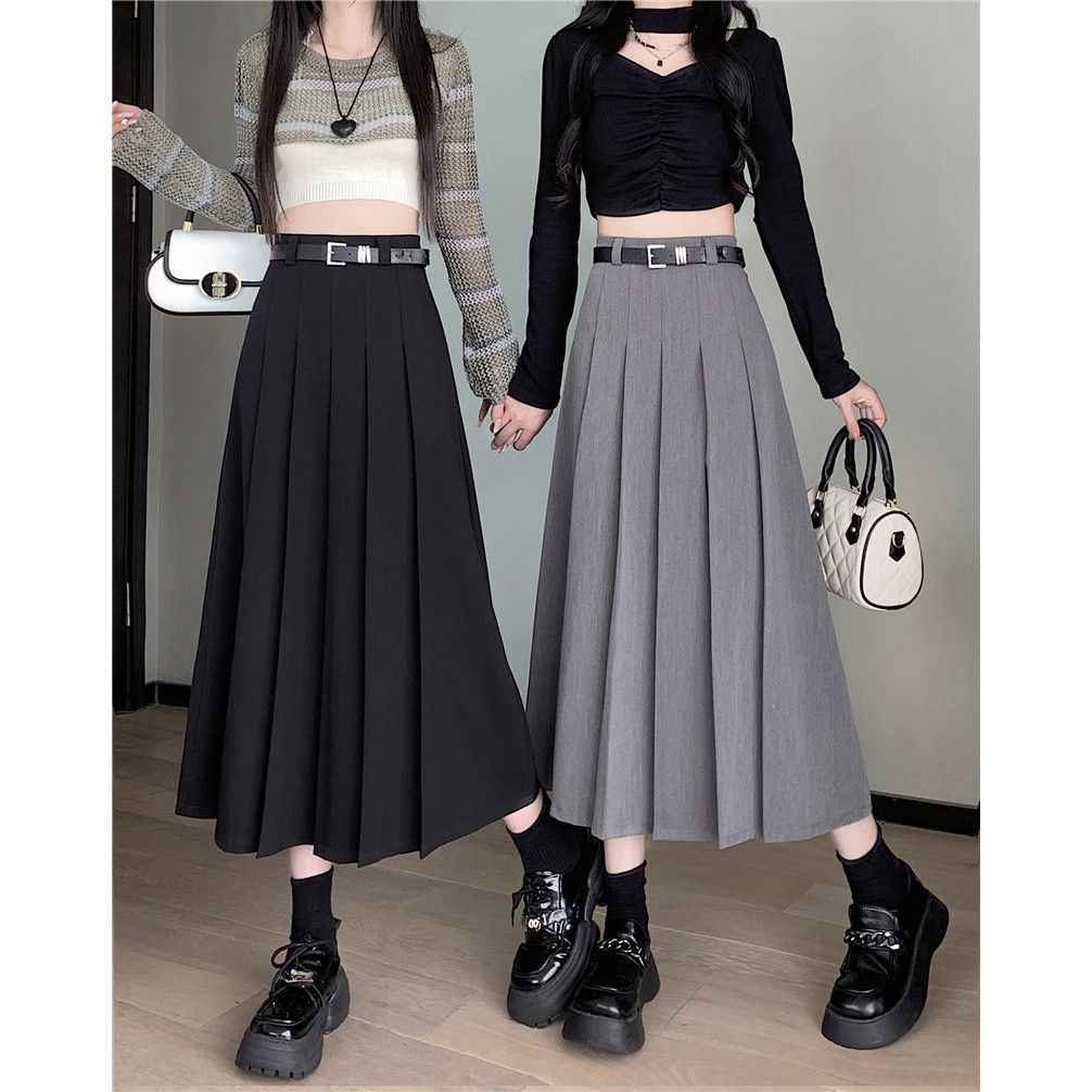 Women's Mid-length High-waisted Pleated Skirt