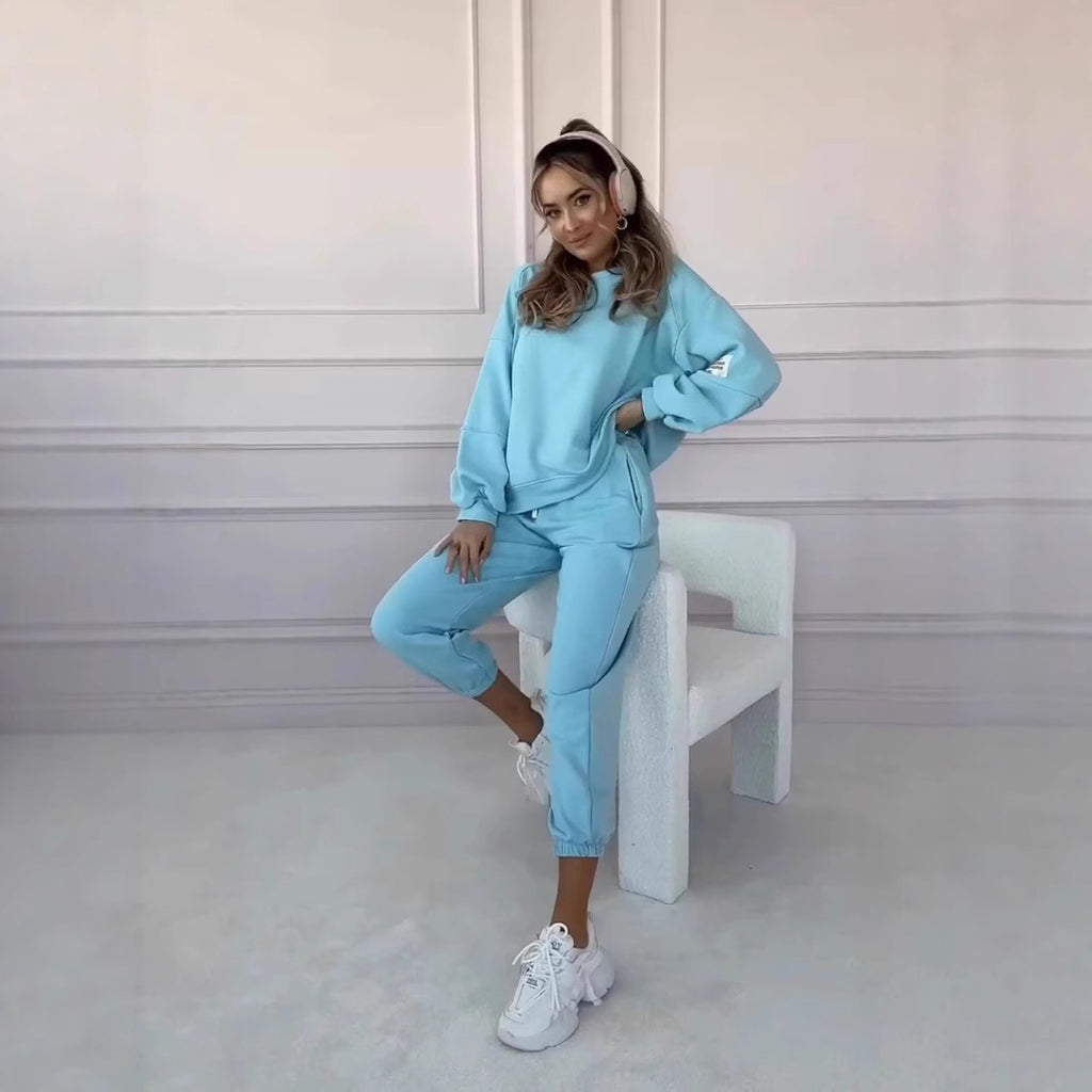 Autumn And Winter Solid Color Loose Sweater Suit Casual Two-piece Suit