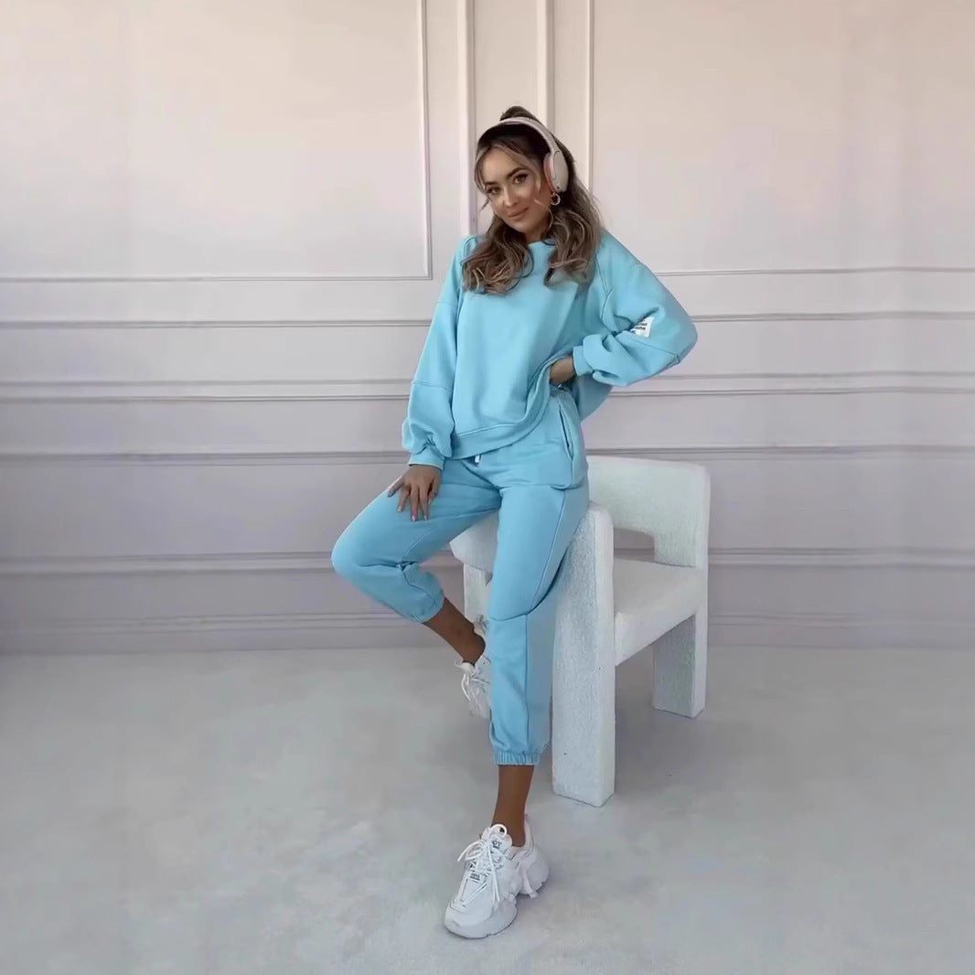Autumn And Winter Solid Color Loose Sweater Suit Casual Two-piece Suit