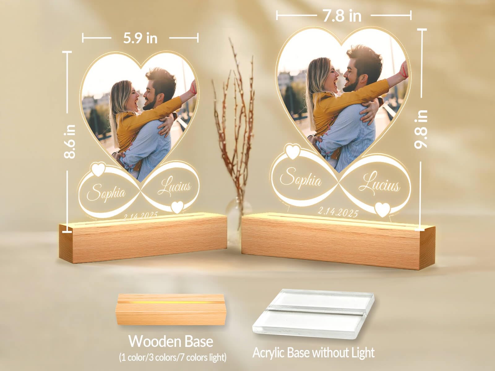 KoxSmar Custom Picture Frames with Photo, Personalized Photo Frame with Night Light, Customized Picture Frame, Christmas Anniversary Birthday Gifts for Women Men Her Him Girlfriend Boyfriend Couple