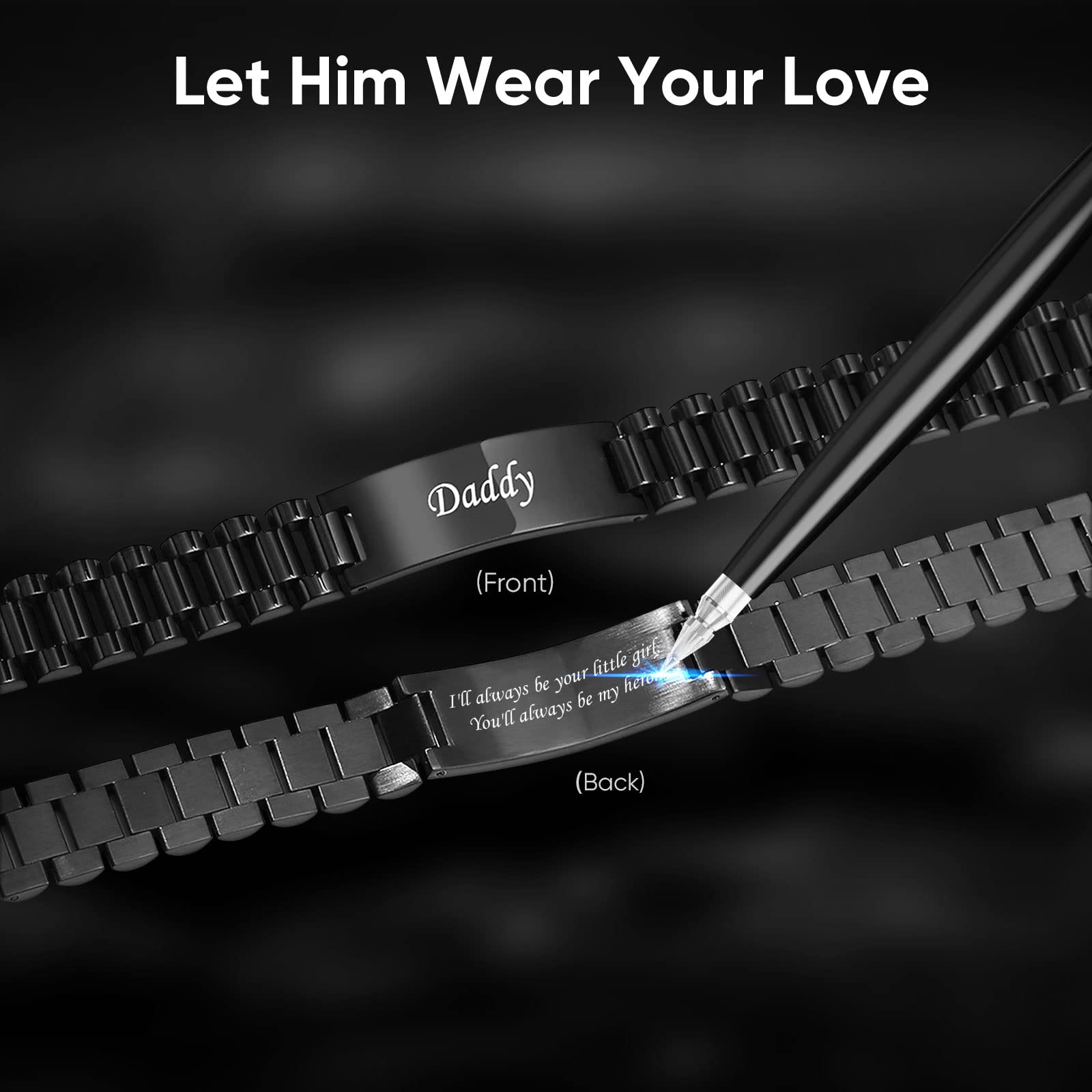 VNOX Dad Bracelet for Men Personalized Jewelry Fathers Gifts for Dad Daddy form Daughter for Father Day Birthday Day Masculine Width Band Stainless Steel Link Bracelet