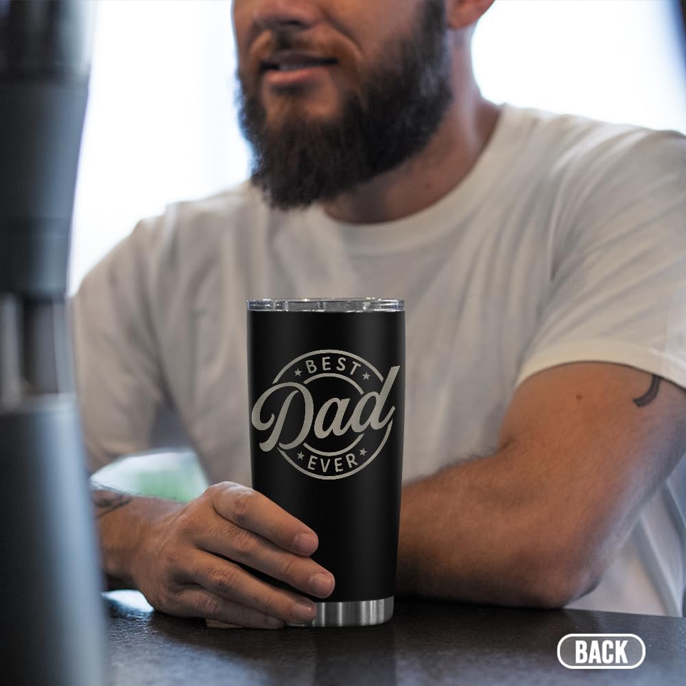SANDJEST Best Dad Ever Tumbler with Lid - 20oz Insulated Stainless Steel Cup- Coffee Mug for Sport Travel Office, Gift for Father’s Day Birthday