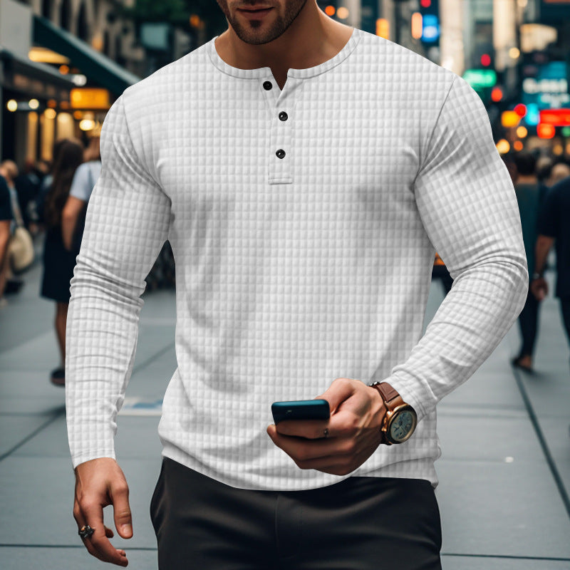 Men’s Jacquard Small Check Casual Sport Long Sleeve Shirt