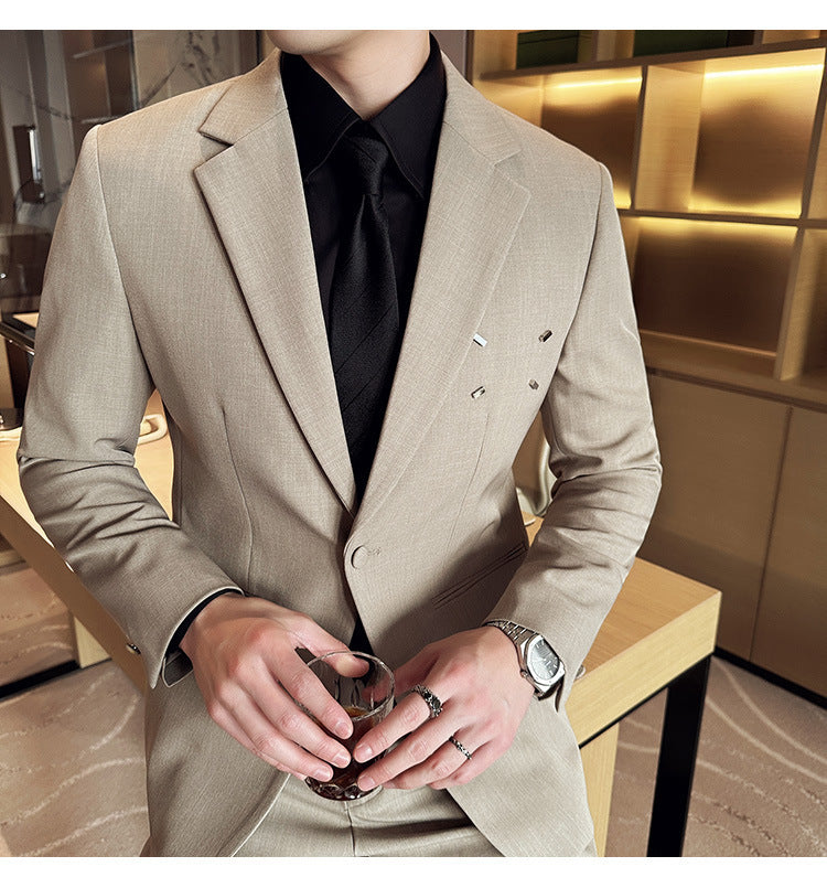 Slim-fit Thin One Button Casual Suit Jacket Men's worn by a man holding a glass, showcasing modern style and versatility.