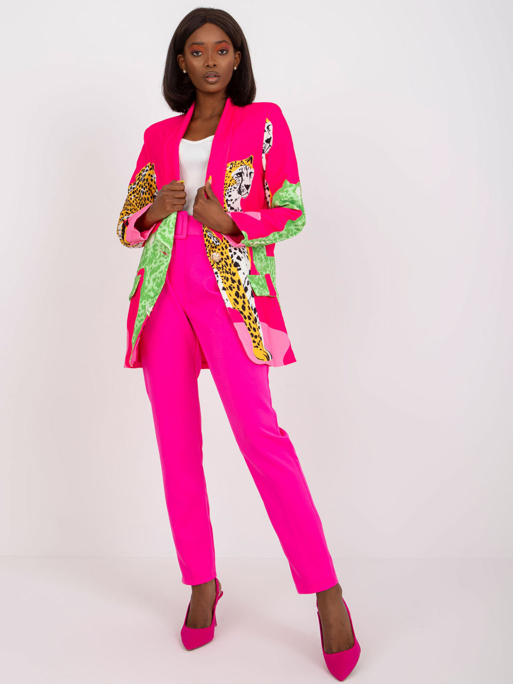 Leopard Print Contrast Color Slim Fit Long Suit Jacket Women