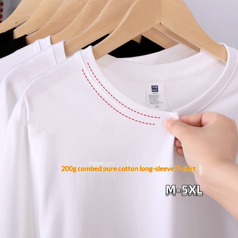 White Long Sleeve T Shirt Solid Color Cotton Base Layer