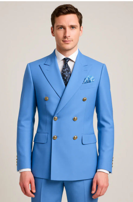 European And American Men's Suit Two-piece Double-breasted back view