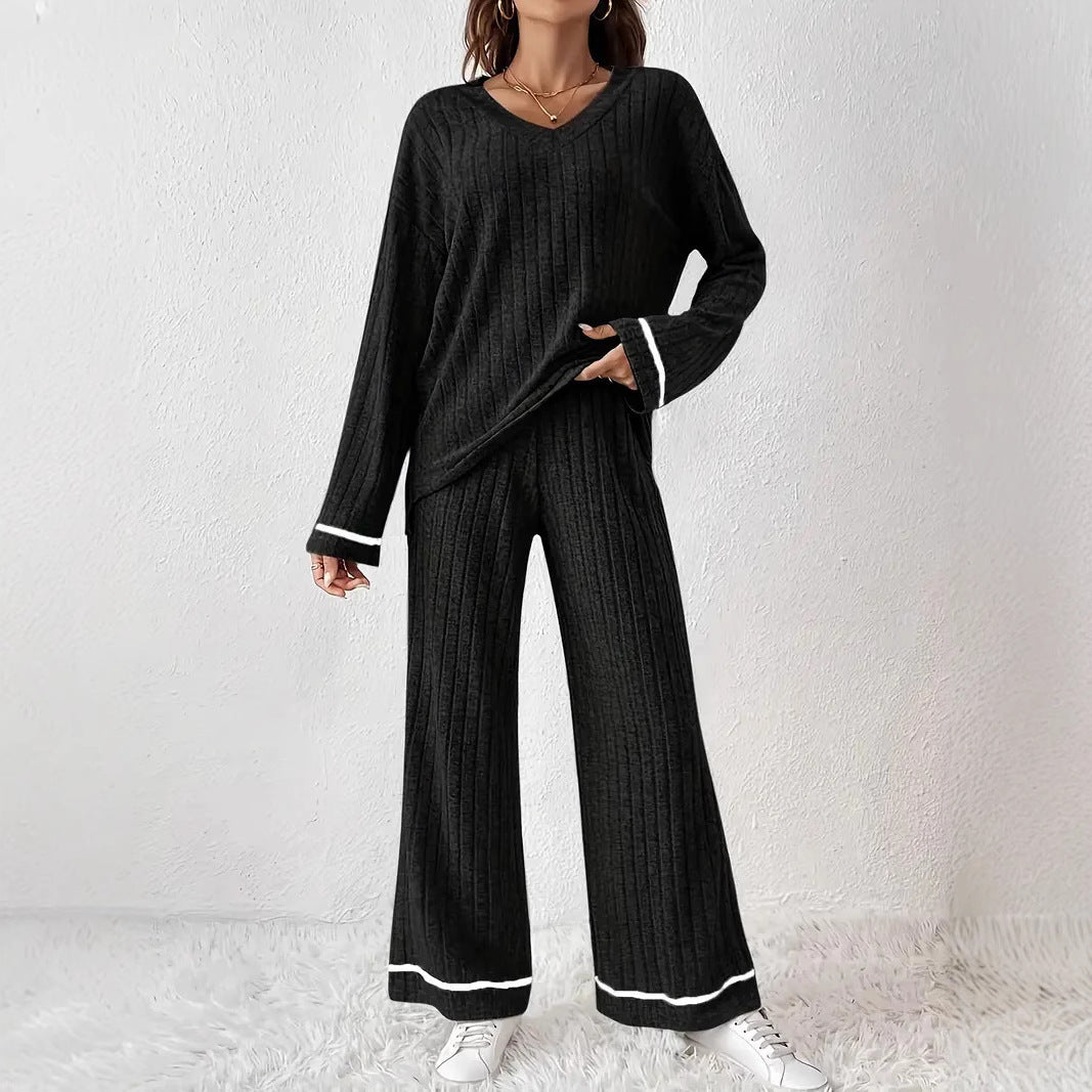 Black Striped Loose-fitting Sanding Sunken Stripe Simple Homewear Suit