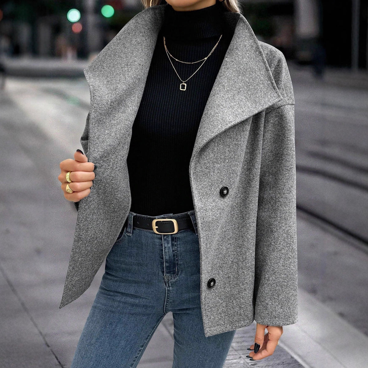 Stand Collar Single-breasted Loose Woolen Coat