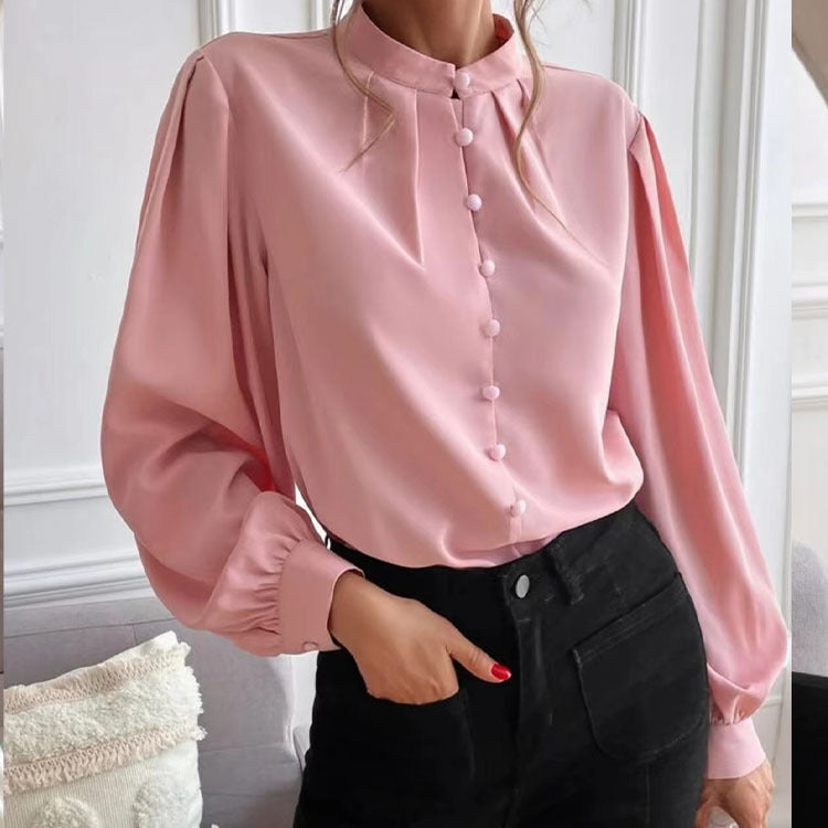 Women's Long-sleeved Single-row Button Loose Top