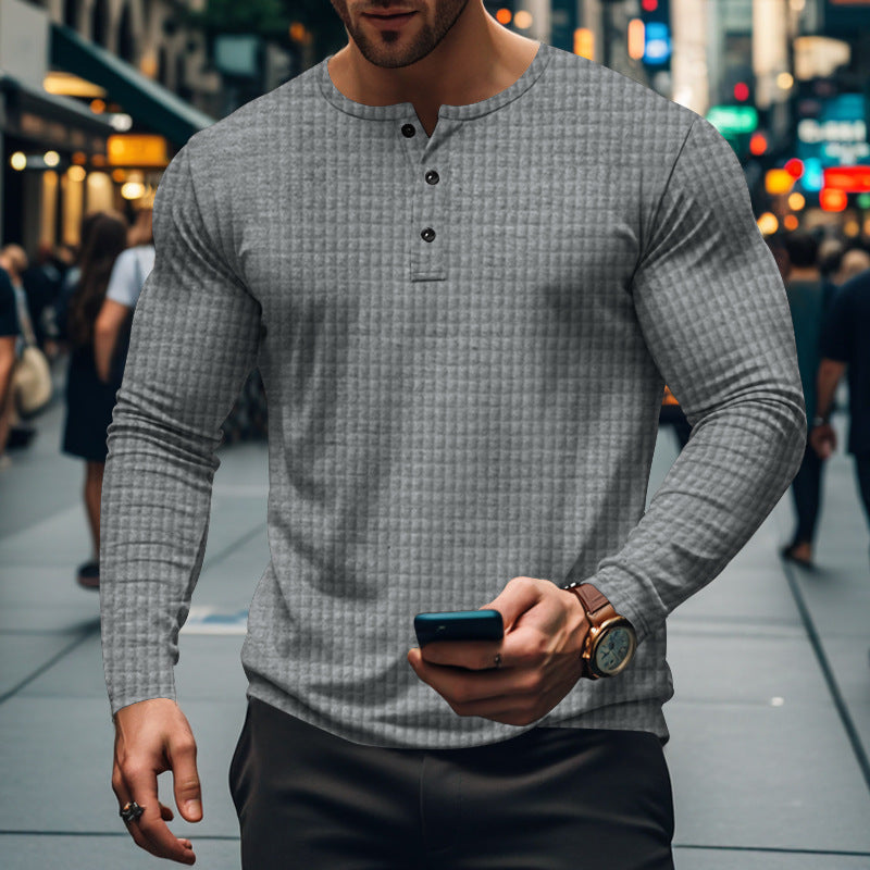 Men’s Jacquard Small Check Casual Sport Long Sleeve Shirt