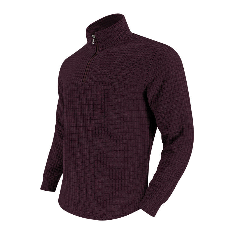Half Zipper Small Plaid Casual Stand Collar Long Sleeve Sweater