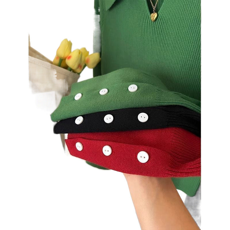 Green Lapel Sweater Inner Bottoming Shirt Women