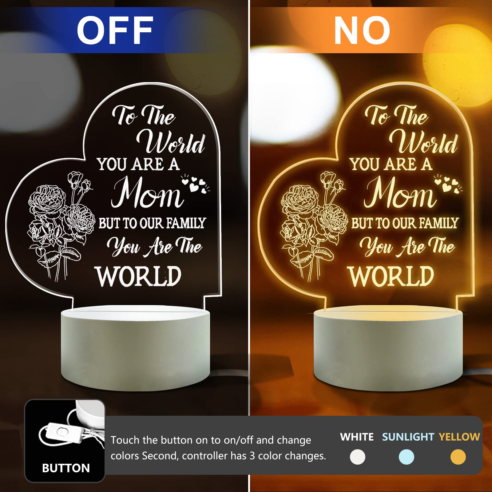 FEBDEY Lovely Mother-Best Mom Birthday Gifts from Daughter Son，Mom Night Light，Room Decoration Mom's