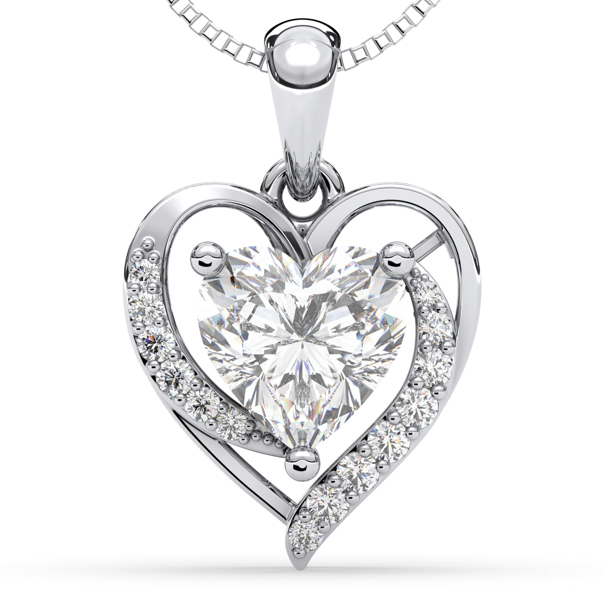 Moissanite Heart Pendant Necklace for Women, 2-Carat Real Sterling Silver Necklace Chain Engraved with 'I Love You' Ideal Anniversary or Christmas Gift for wife,Girlfriend & Mom - Heart Shaped Necklace Perfect Birthday Jewelry Gift