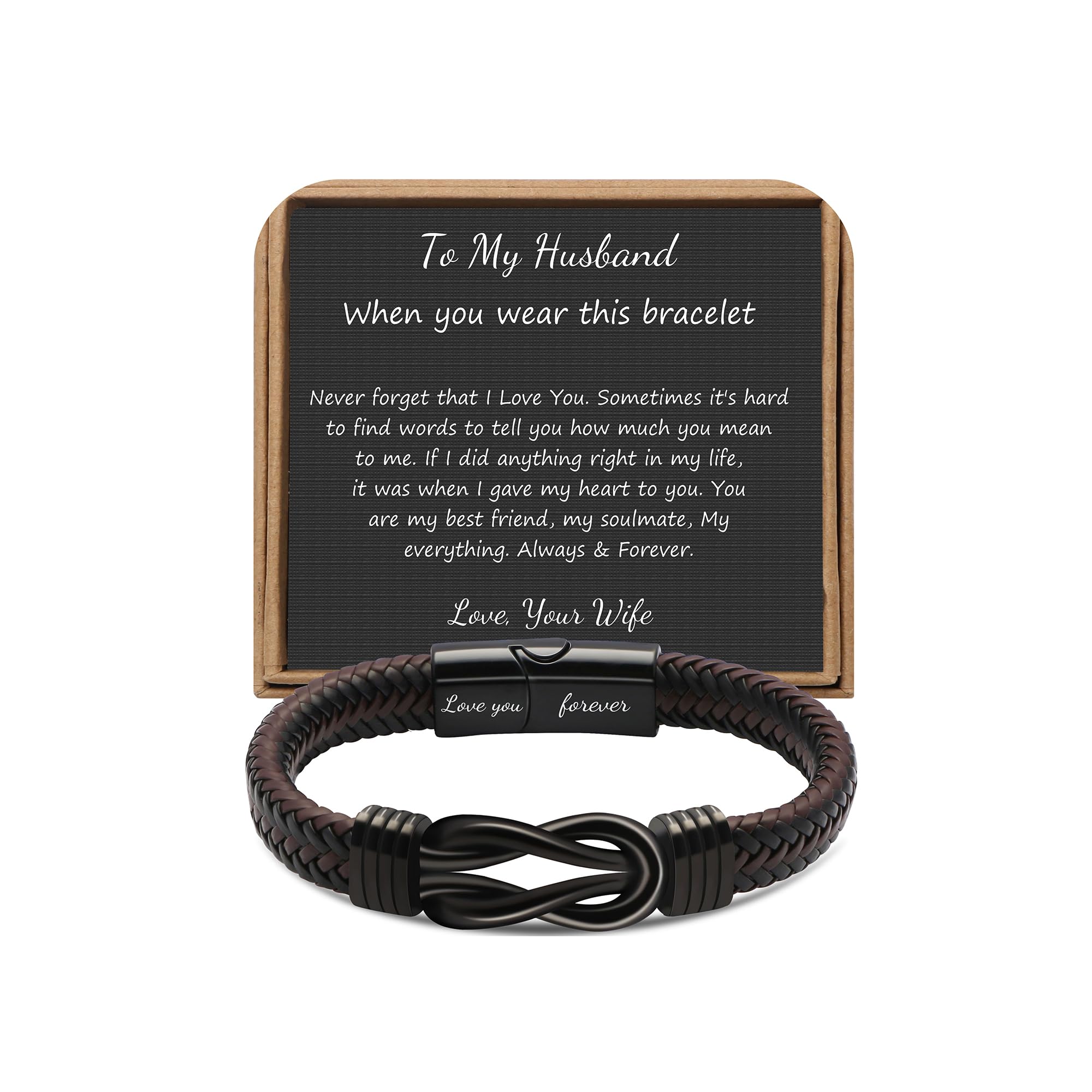 JoycuFF Anniversary Birthday Gifts for Husband Him Men from Wife, Christmas Valentines Fathers Day Ideas Gifts for Him Husband Leather Knot Bracelets for Men