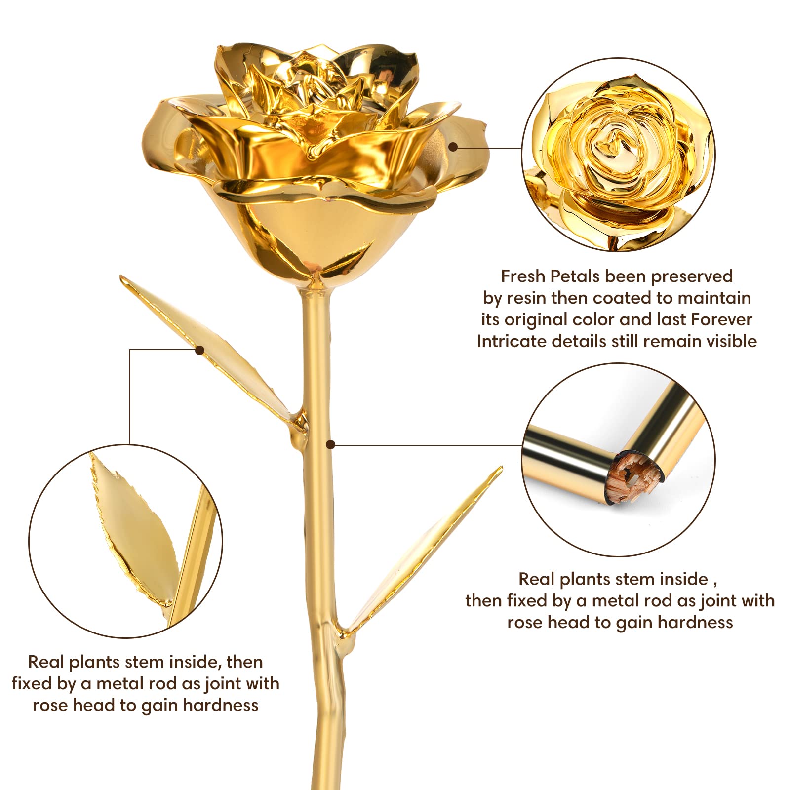Anthonic Gold Dipped Rose Real 24K Gold Rose, Genuine One of a Kind Rose Hand Dipped in 24K Golden Roses Romantic Gifts for Women in Her Birthday Anniversary Day Mothers Day