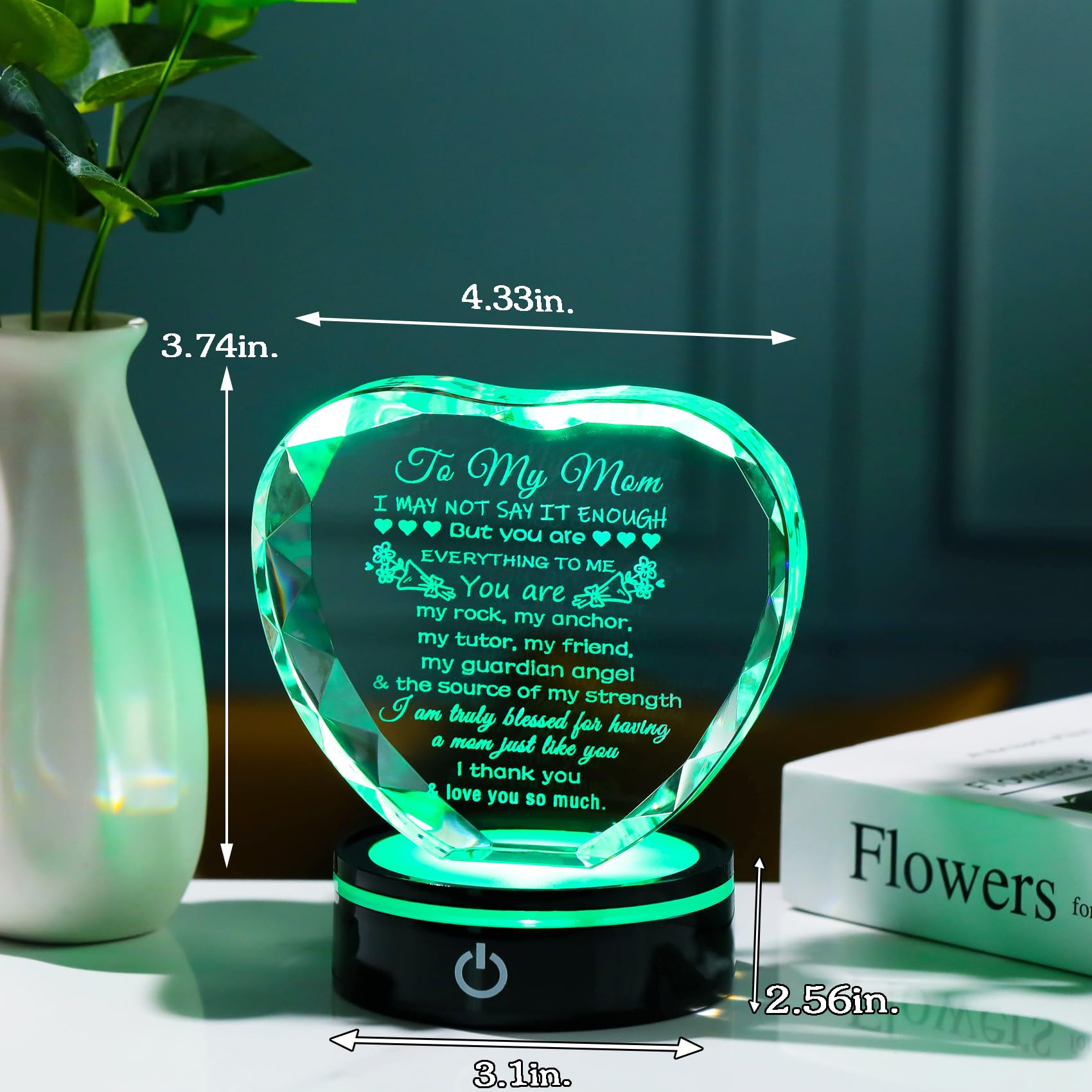 YWHL Gifts for Mom from Daughter Son Moms Mother's Day Birthday Gifts Crystal Unique to My Mom Heart Keepsakes Gift for Mother with Colorful LED Base