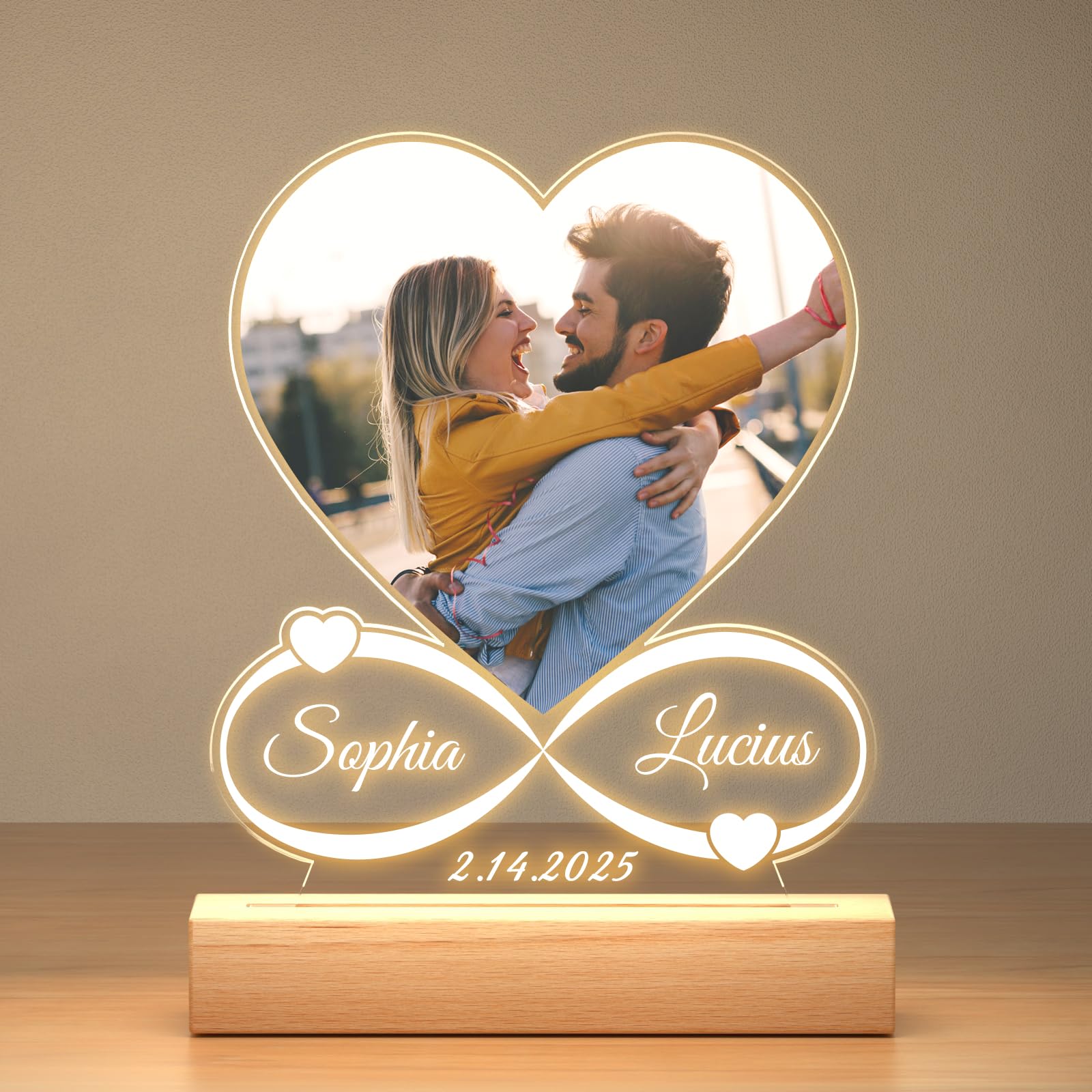 KoxSmar Custom Picture Frames with Photo, Personalized Photo Frame with Night Light, Customized Picture Frame, Christmas Anniversary Birthday Gifts for Women Men Her Him Girlfriend Boyfriend Couple