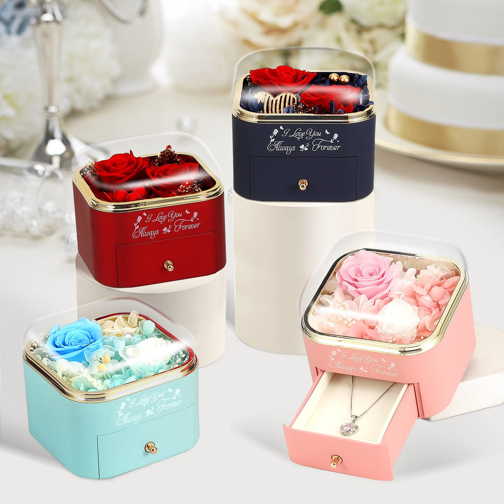 minstely Preserved Roses Jewelry Box with Heart Necklace - Eternal Rose & ‘I Love You Always & Forever’ Engraving - Luxury Gift for Mom, Wife, or Grandma on Mother’s Day