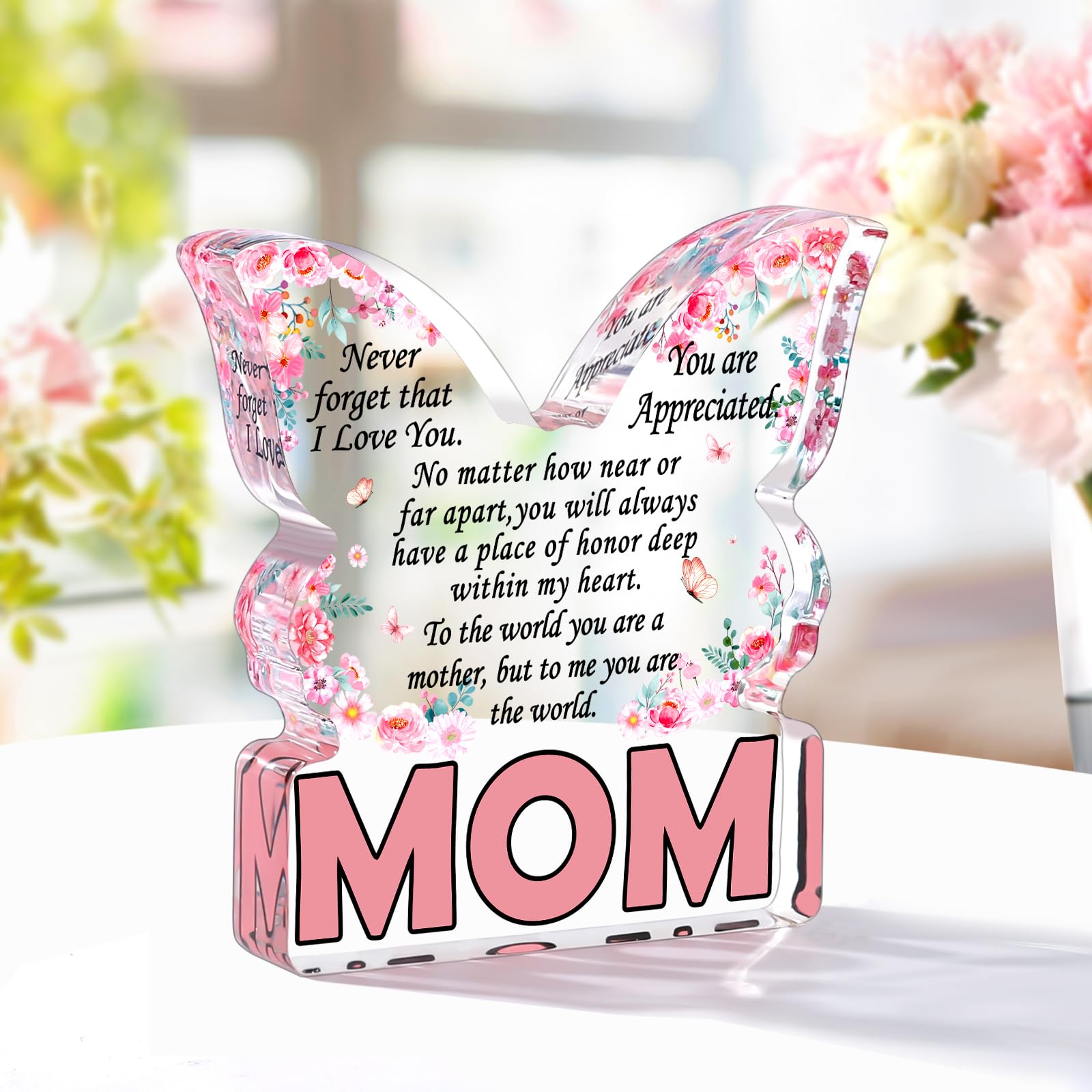 Birthday Gifts for Mom Birthday Gifts for Mom from Daughter Son, Mom Birthday Gift Ideas Unique Christmas Mothers Day Best Mom Ever Gift New Mom Single Mom Stepmom Butterfly Shaped Acrylic Plaque Sign