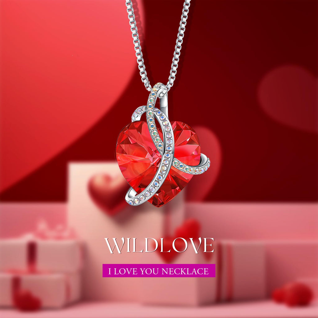 WILDLOVE Preserved Real Red Rose with Heart Necklace, Forever Flowers Gifts for Mom Grandma Wife Girlfriend at Christmas, Valentines, Mothers Day, Anniversary or Birthday Gifts for Women