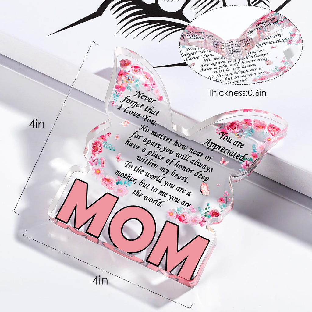Birthday Gifts for Mom Birthday Gifts for Mom from Daughter Son, Mom Birthday Gift Ideas Unique Christmas Mothers Day Best Mom Ever Gift New Mom Single Mom Stepmom Butterfly Shaped Acrylic Plaque Sign