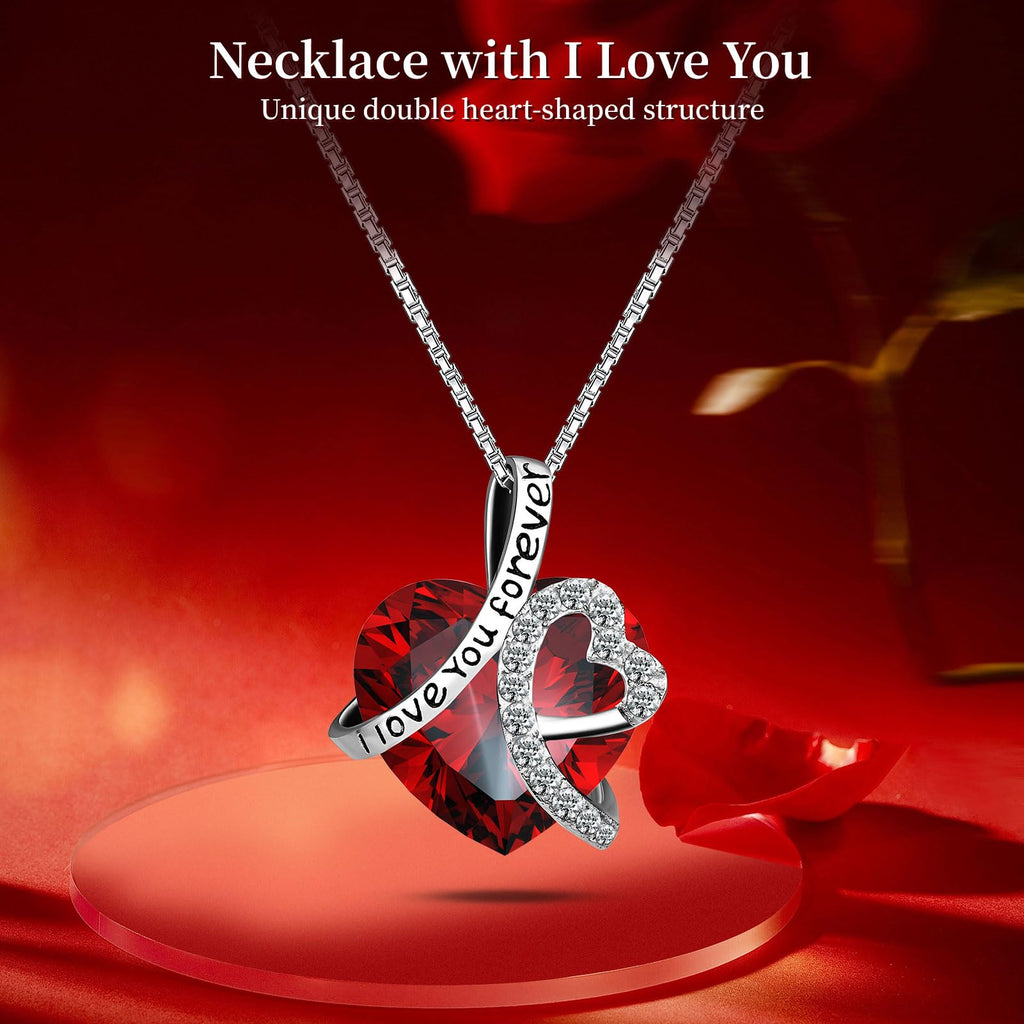 Lebana Preserved Red Real Rose with Heart Necklace -Eternal Flowers Rose Birthday Gifts for Women Wife Mom Girlfriend Grandma Gifts Idea on Christmas Valentines Mothers Day for Her-Red