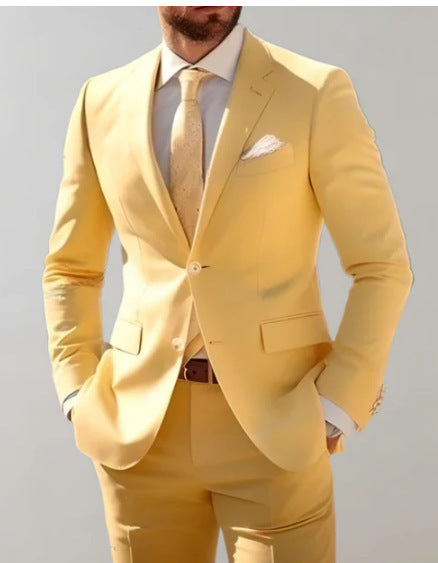 European And American Men's Suit Two-piece Double-breasted back view