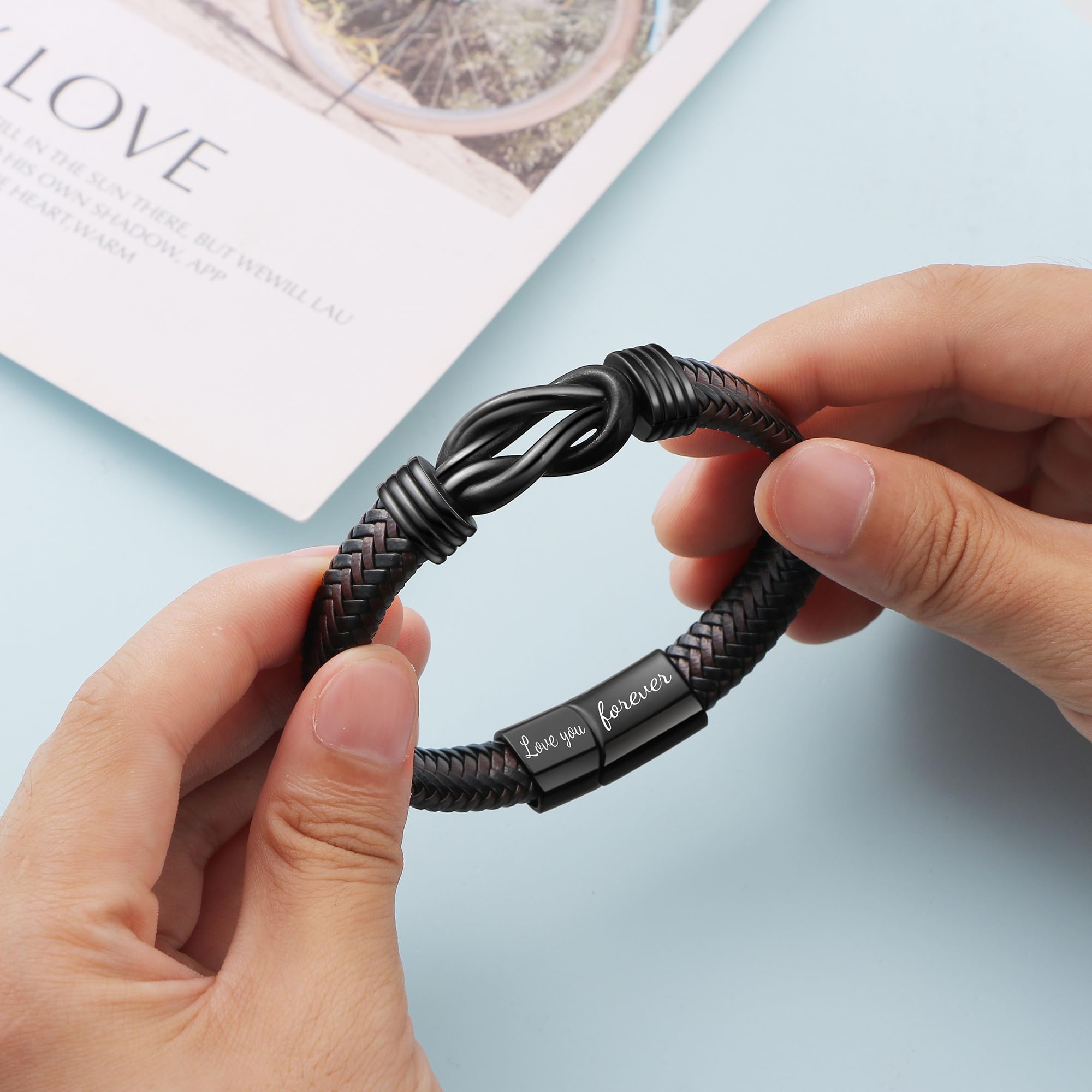 JoycuFF Anniversary Birthday Gifts for Husband Him Men from Wife, Christmas Valentines Fathers Day Ideas Gifts for Him Husband Leather Knot Bracelets for Men