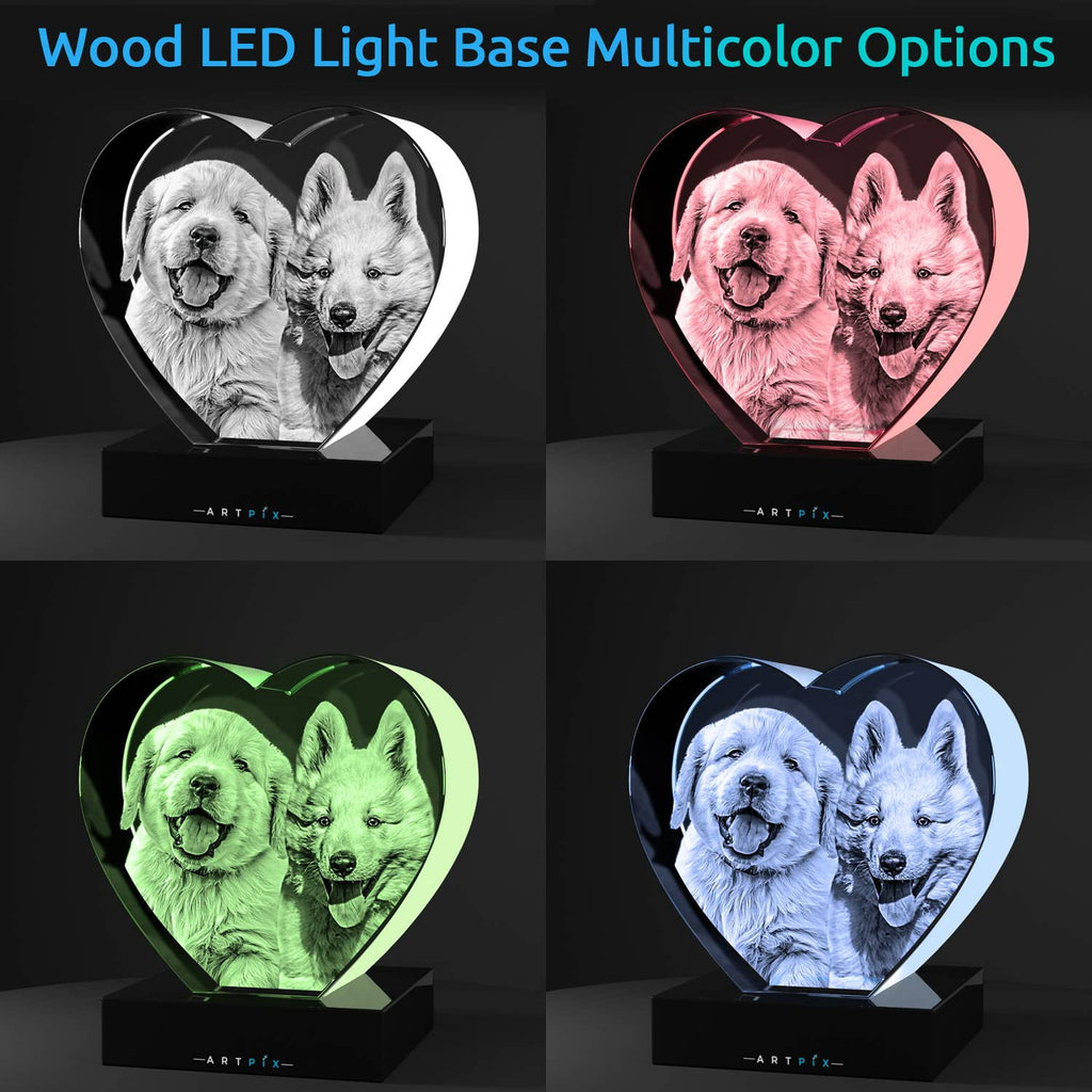 ArtPix 3D Crystal Photo, Personalized Gifts for Women, Wife, Men, Mom, Father, Her, Him, Dad, Grandpa, Great Customized Gift with Your Own Photo, Custom Glass 3D Laser Etched Picture Wedding - Heart