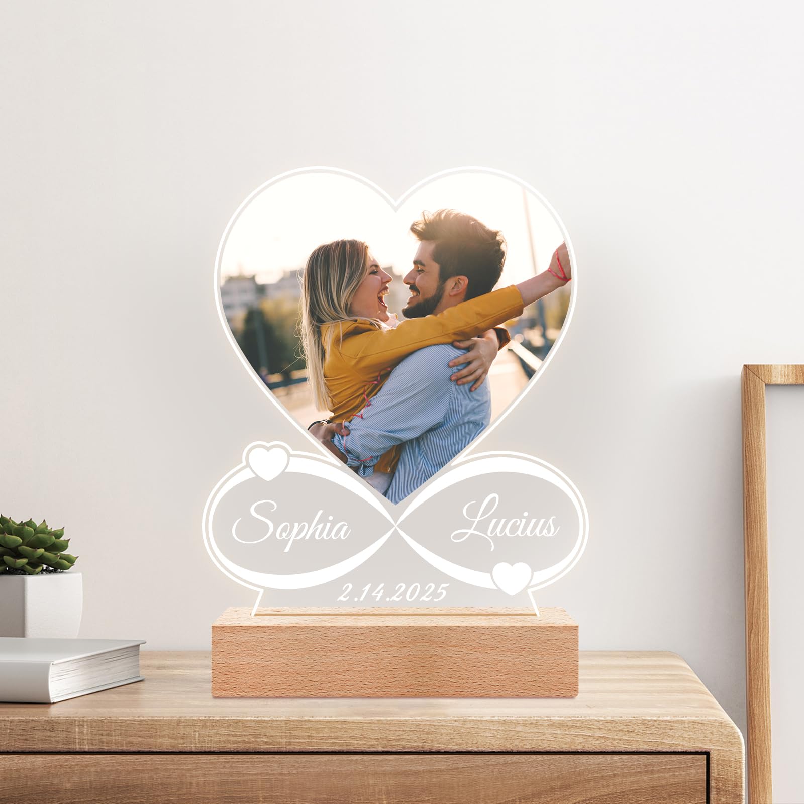 KoxSmar Custom Picture Frames with Photo, Personalized Photo Frame with Night Light, Customized Picture Frame, Christmas Anniversary Birthday Gifts for Women Men Her Him Girlfriend Boyfriend Couple