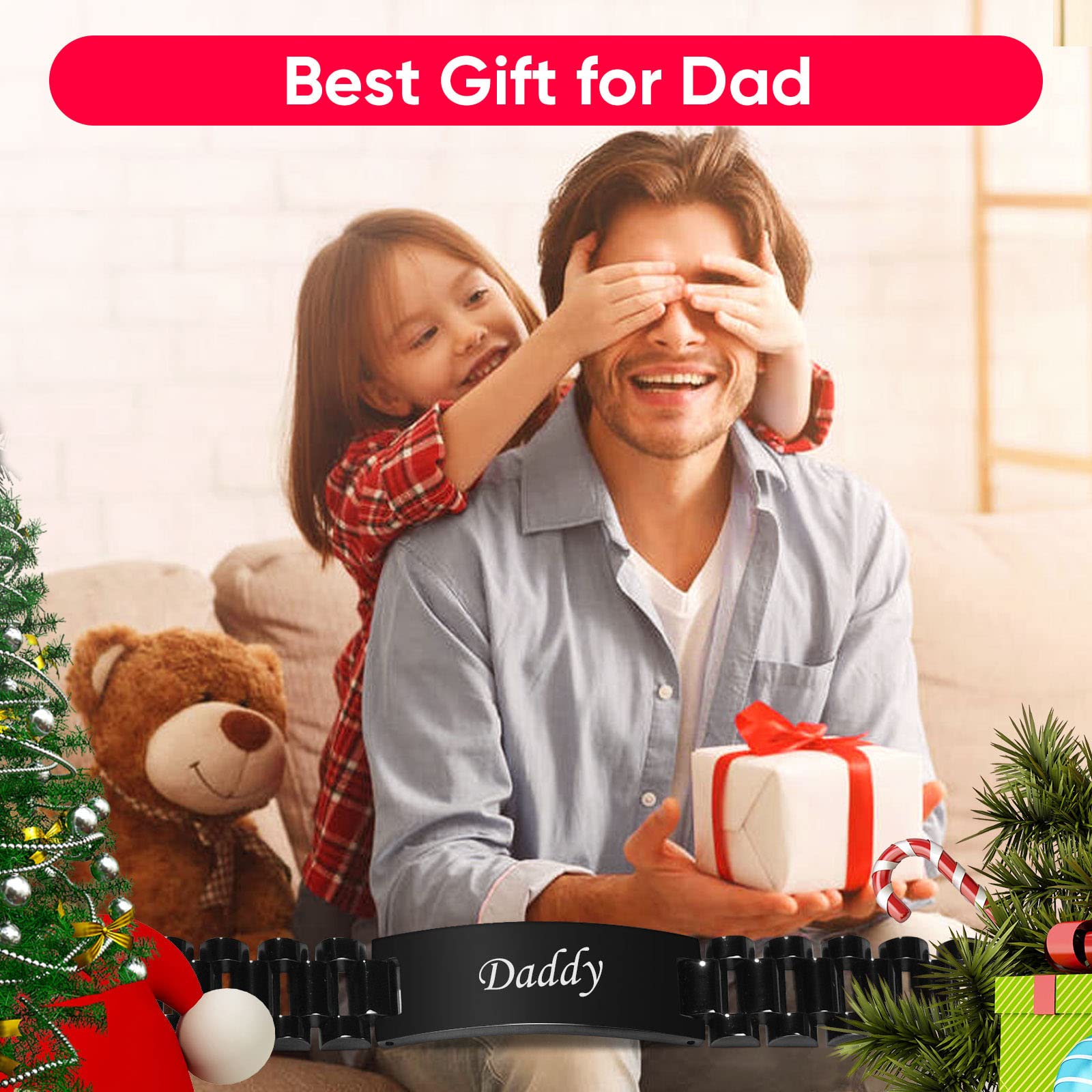VNOX Dad Bracelet for Men Personalized Jewelry Fathers Gifts for Dad Daddy form Daughter for Father Day Birthday Day Masculine Width Band Stainless Steel Link Bracelet