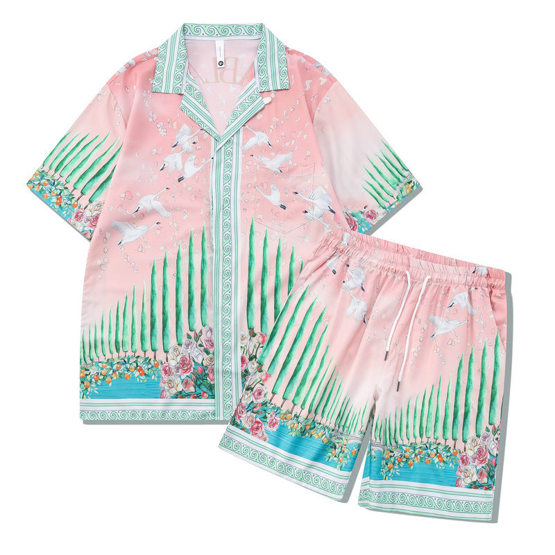 Beach Men And Women Short Sleeve Shirt Outfit back view