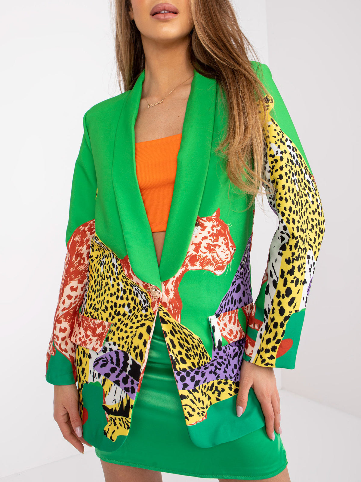 Leopard Print Contrast Color Slim Fit Long Suit Jacket Women