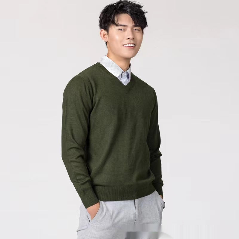 Men's Loose Fit Wool Sweater - Solid Color Warmth